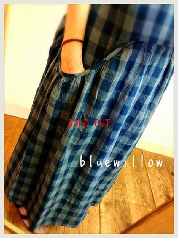 画像4: blue willow(ブルーウィロー）　コットンリネンブロックチェックノースリーブワンピース