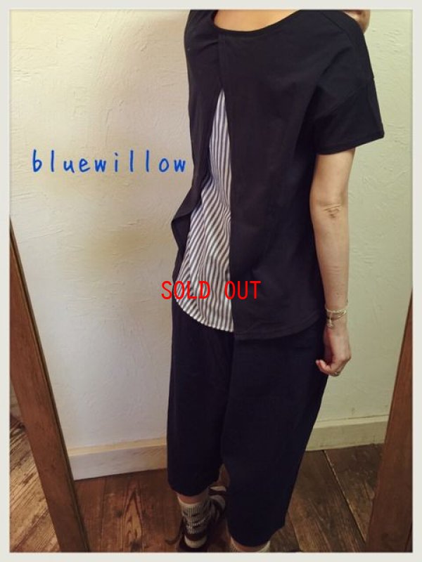 画像2: blue willow(ブルーウィロー）　コットン天竺布帛切り替えTシャツ