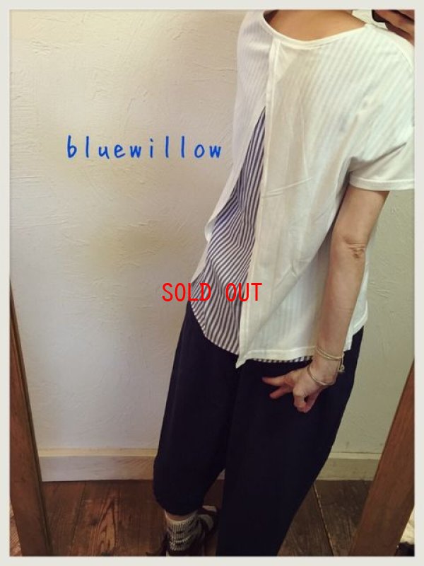 画像1: blue willow(ブルーウィロー）　コットン天竺布帛切り替えTシャツ