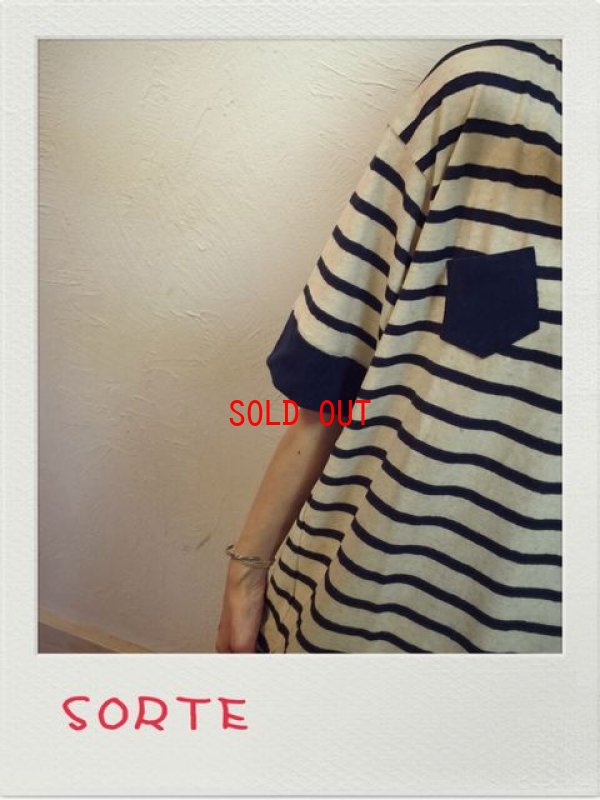 画像1: SORTE(ソルテ） 粗挽きリネンエコガーゼボーダーボートネックTシャツ