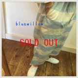 blue willow(ブルーウィロー）　リネンコットンワイドボーダーサルエルパンツ