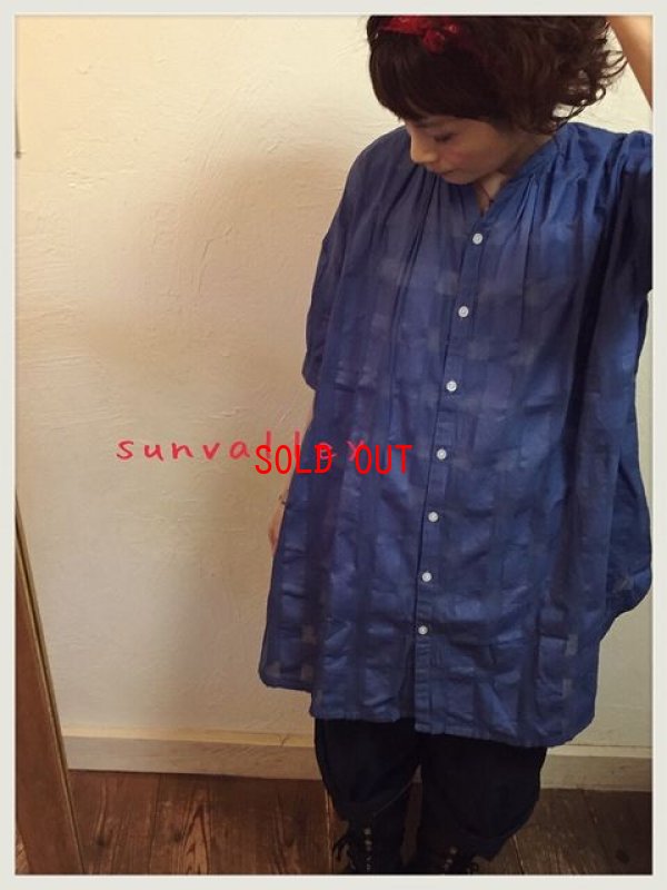 画像2: sunvalley(サンバレー）　コットンチェック織半袖ロングシャツ