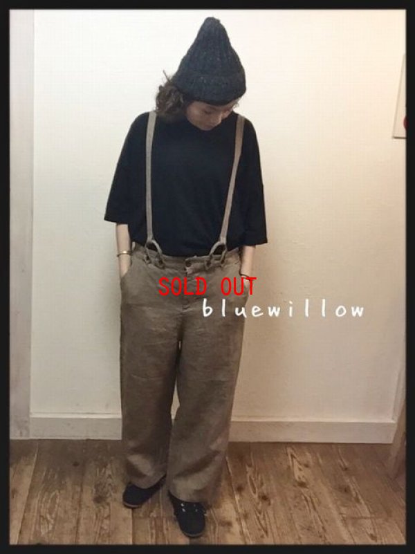 画像1: blue willow(ブルーウィロー）　リネン太番手平織りサスペンダーパンツ