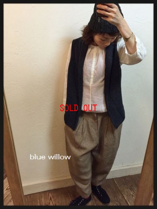 画像1: blue willow(ブルーウィロー）　リネン太番手平織りタックテーパードパンツ