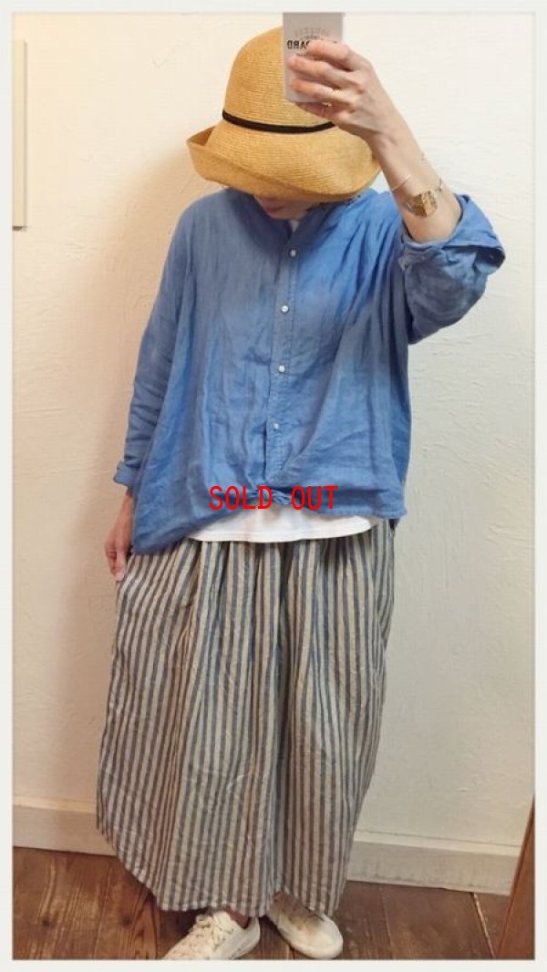 画像2: ichi(イチ）　リネンコットンインディゴストライプスカート