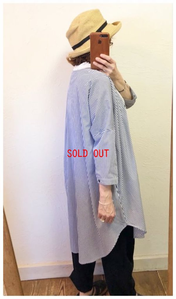 画像4: nachukara(ナチュカラ）　コットンストライプドレープロングシャツ