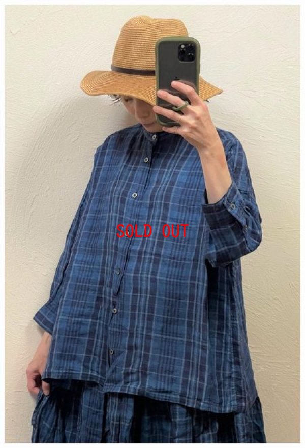 画像1: ichi(イチ）　インディゴリネンチェックシャツ