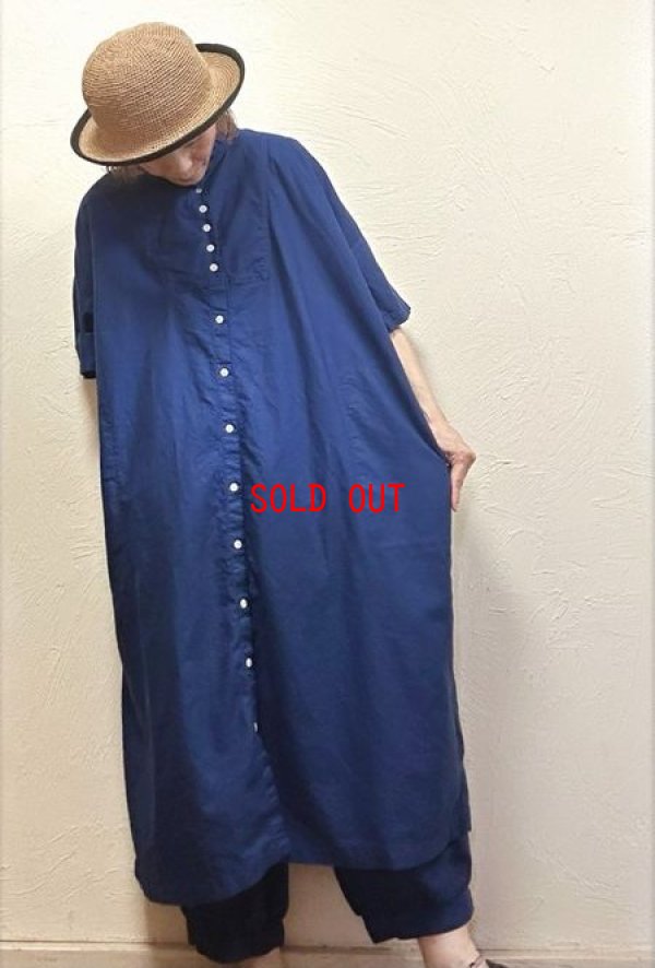 画像1: sun valley(サンバレー）　オックス製品染スタンドカラーワンピース