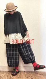 sun valley(サンバレー）　コットンリネン平織り裾ギャザーサルエルパンツ