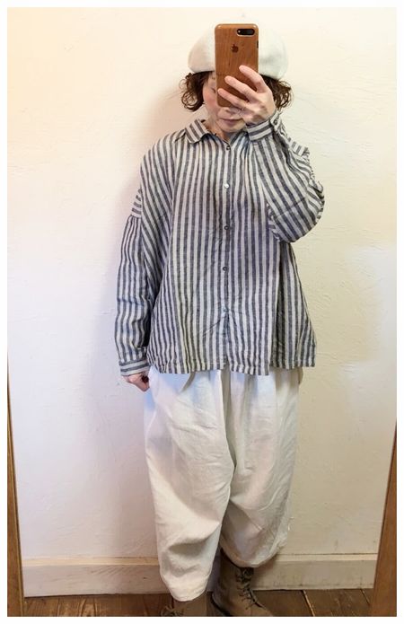 シャツ/ブラウス(長袖/七分)【新品未使用】ichi リネンストライプシャツ