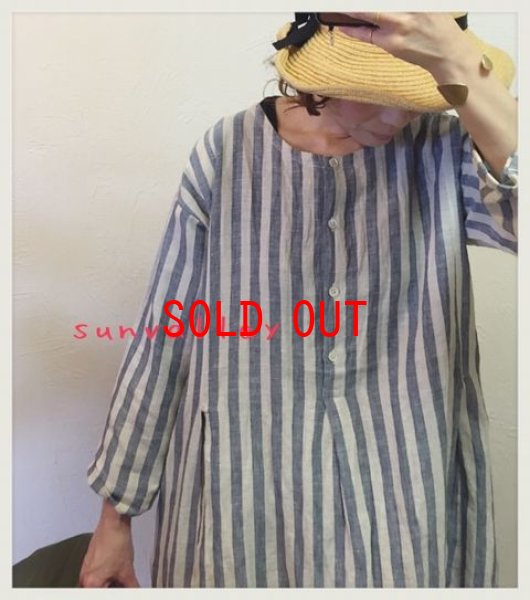 my beautiful Landlet リネンチュニックワンピース　ストライプ sun valley(サンバレー） 2061166 リネンストライプワンピース