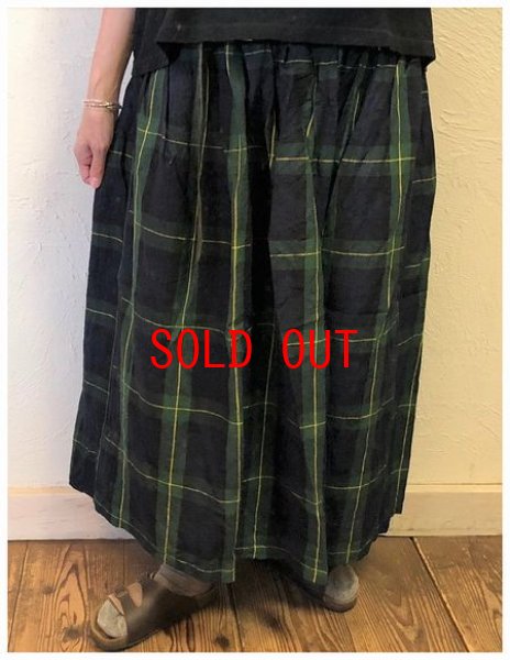 画像5: ichi Antiquite's(アンティークス）　リネンタータンチェックギャザースカート (5)