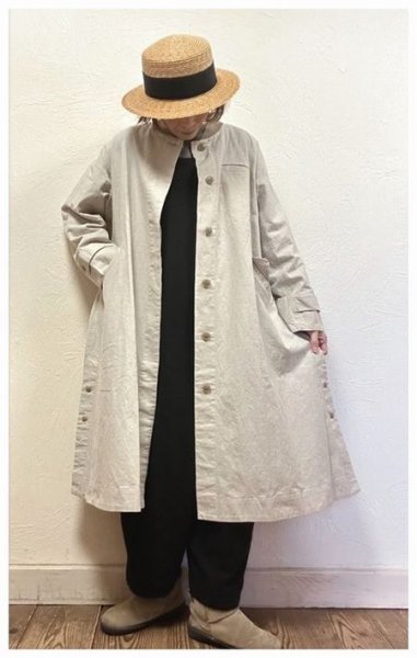 画像2: tukuroi（ツクロイ）　コットンリネン平織りフレアコート (2)