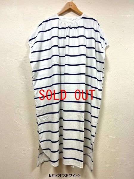 画像5: sun valley（サンバレー）　コットン織柄ボーダーギャザーワンピース (5)