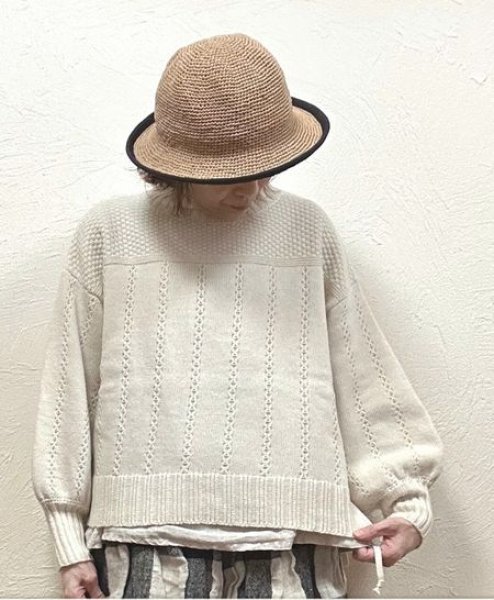 画像3: nachukara（ナチュカラ）　ラムウール混ニットストライプ柄網プルオーバー (3)