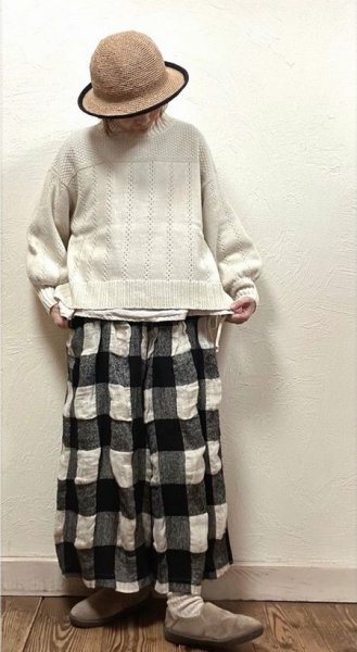 画像2: nachukara（ナチュカラ）　ラムウール混ニットストライプ柄網プルオーバー (2)