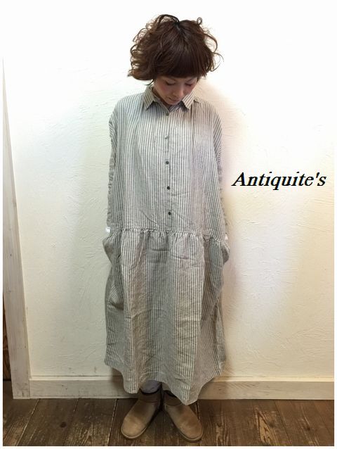 Antiquite's(アンティークス） 60504 リネンストライプ切替ギャザー ...